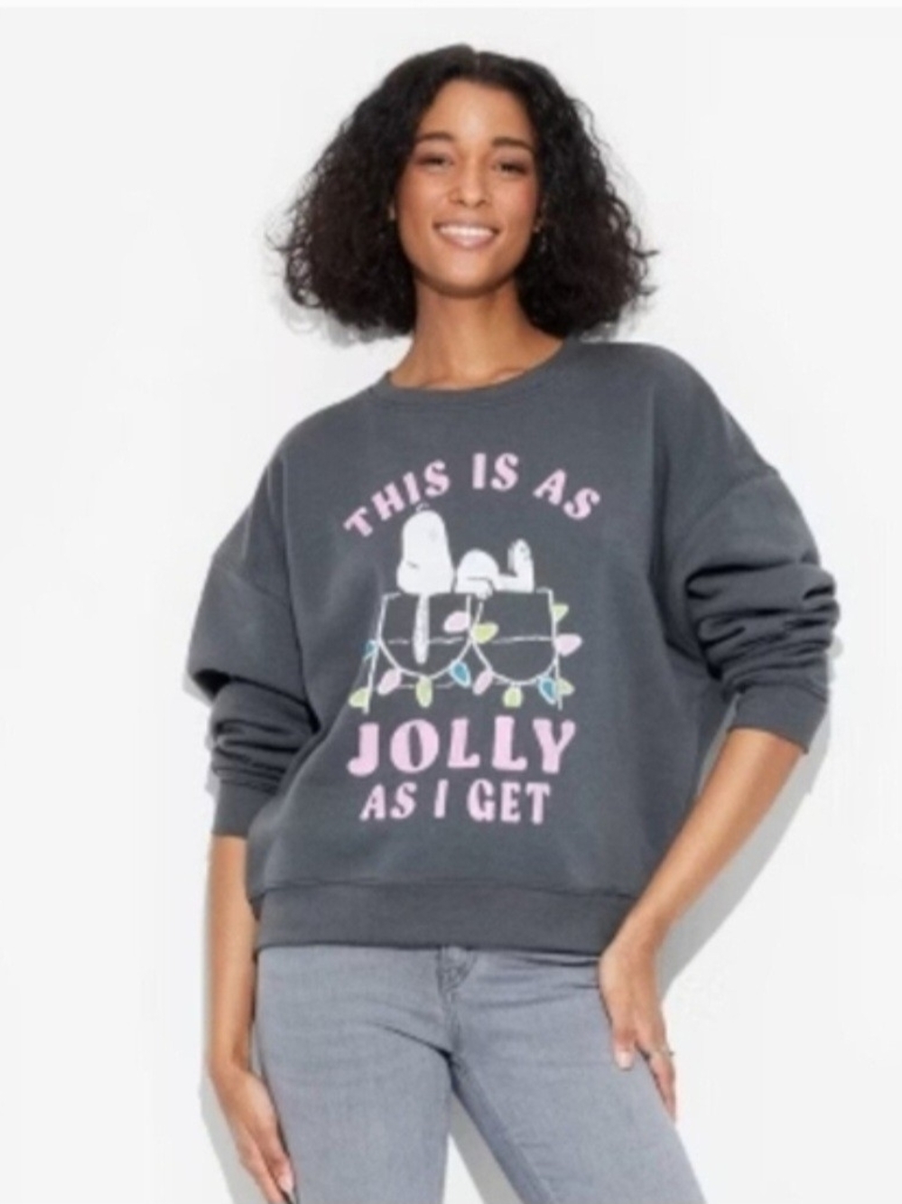 This Is As Jolly As I Get Snoopy Graphic Sweatshirt - Women Xl